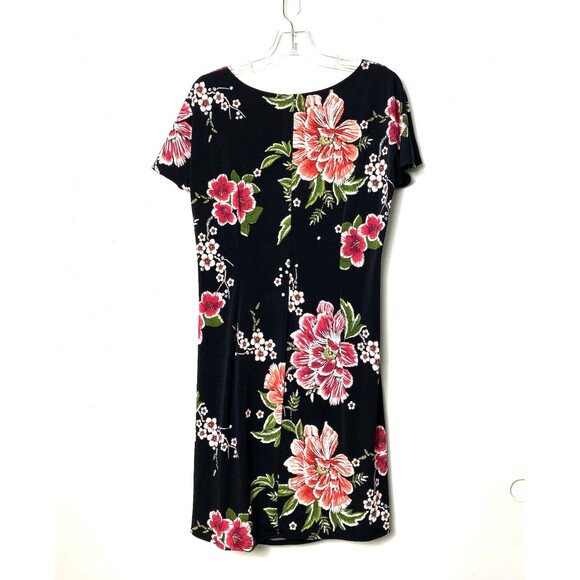 Signature by Robbie Bee Dress Women's Size M Black Floral Office Bow Tie Waist - Picture 2 of 14